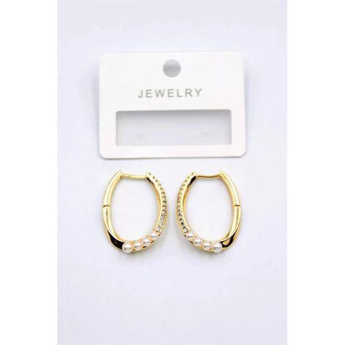 İncili Taşlı Halka Küpe - Altın