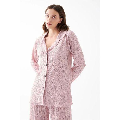 Kadın Pembe Önden Düğmeli Rahat Kesim Pijama Takımı – Günlük Ev Giyim Seti