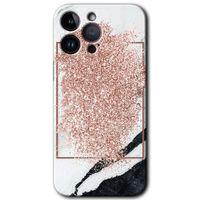 Potkal Hediye Fabrikası iPhone 14 Pro HD Baskılı Kılıf + 9D Tam Ekran Koruyucu - Simli Mermer