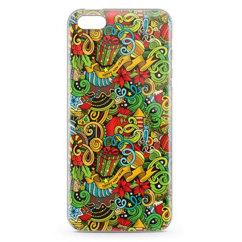 Apple iPhone 5s Kılıf Doodle Happy New Year Arka Kapak Koruma Desenli Full Koruyucu