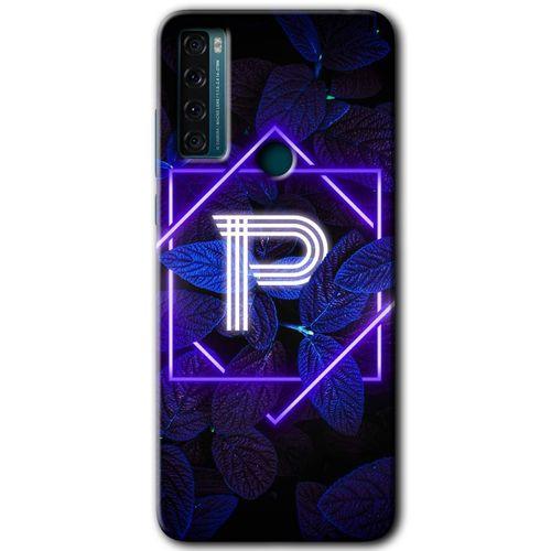 TCL 20 SE Kılıf HD Desen Baskılı Arka Kapak - Dark Neon Yaprak P Harfi