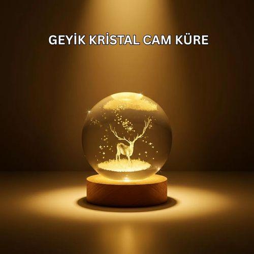 Usb Bağlantılı Geyik Temalı Kristal Küre Premium Masa Gece Lambası