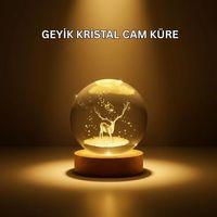 Usb Bağlantılı Geyik Temalı Kristal Küre Premium Masa Gece Lambası