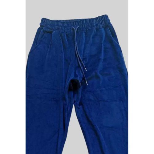 Parlak Kadife Cepli Pantolon Eşofman Pijama Altı Unisex Lastikli Paça Lacivert