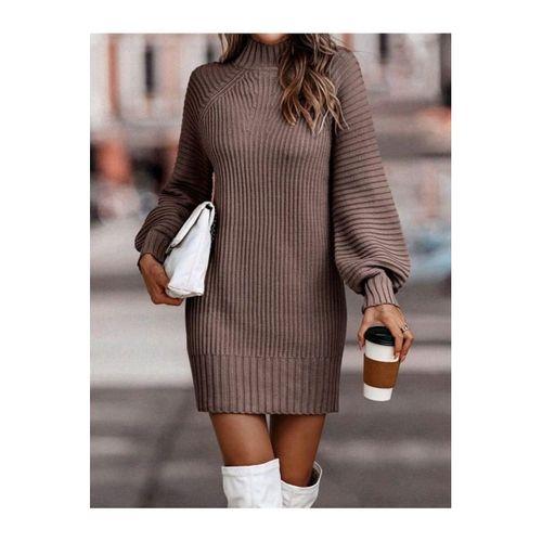 Kadın Uzun Kollu Balıkçı Yaka Mini Triko Elbise