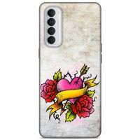 Lopard Oppo Reno 4 Pro Uyumlu Kılıf Tattoo's (12) Koruyucu Silikon Gri Pembe