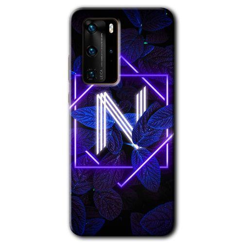 Huawei P40 Pro Kılıf HD Desen Baskılı Arka Kapak + Temperli Cam - Dark Neon Yaprak N Harfi