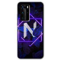 Huawei P40 Pro Kılıf HD Desen Baskılı Arka Kapak + Temperli Cam - Dark Neon Yaprak N Harfi