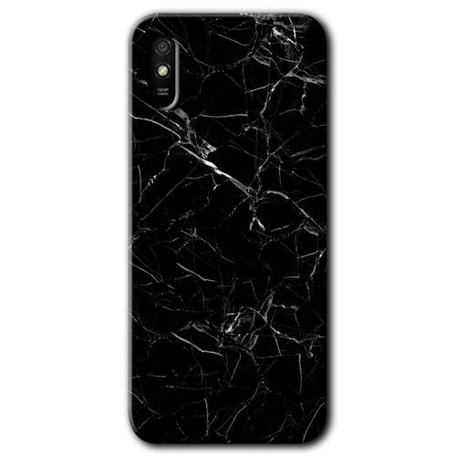 Redmi 9A Kılıf HD Desen Baskılı Arka Kapak - Siyah Mermer + Kırılmaz Cam