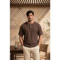 Roth Relaxed Fit Günlük Henley Yaka Waffle Kumaş Yazlık Kısa Kollu T-Shirt - Vizon