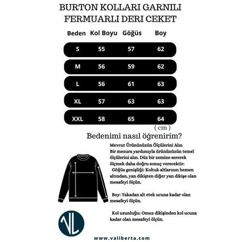 Burton Kolları Garnili Çıtçıtlı Fermuarlı Deri Görünümlü Erkek Ceket - Bordo Siyah