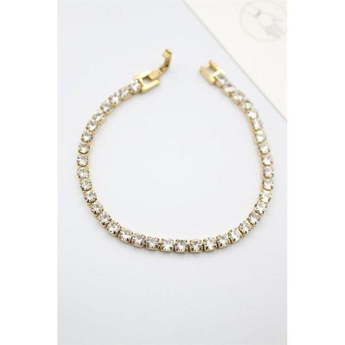 Taşlı Su Yolu Çelik Bileklik - Altın