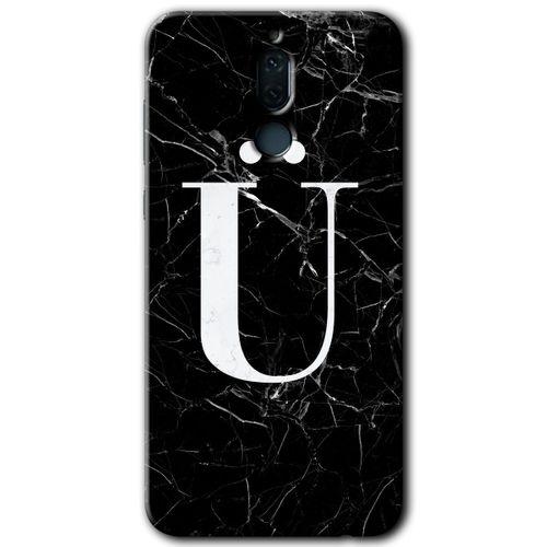 Huawei Mate 10 Lite HD Baskılı Kılıf + 9D Tam Ekran Koruyucu - Siyah Mermer Desenli Ü Harfi