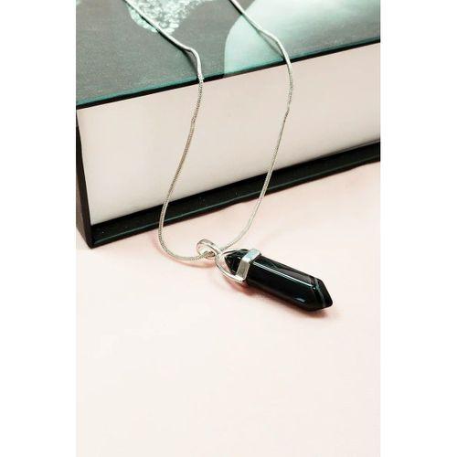 Obsidyen Doğal Taşı Zincirli El Yapımı Tasarımlı Kolye Uç: 3,5 cm Zincir: 20 cm Kutulu