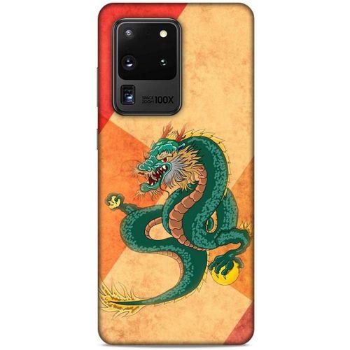 Samsung Galaxy S20 Ultra Kılıf Dragons (24) Darbe Emici Kılıf Tatoo Yeşil Ejderha