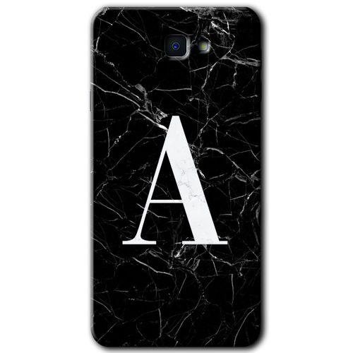 Samsung Galaxy J7 Prime 2 Kılıf HD Desen Baskı Arka Kapak+ Temperli Cam-Siyah Mermer Desenli A Harfi