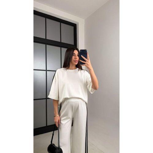 Kadın Yarasa Kol Yanları şerit Detay Modal Kumaş Ikili Takım