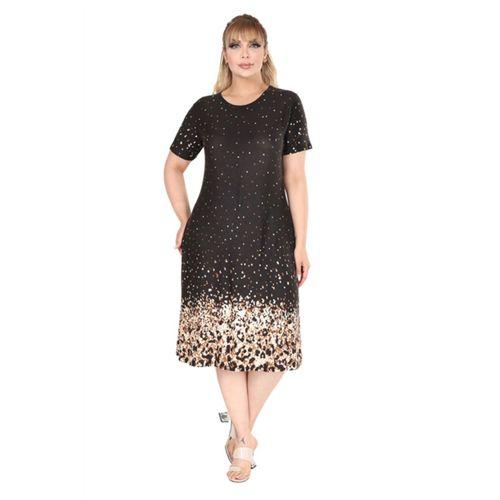 Melsay Butik Siyah Puanlı Leopar Desen A Kesim Midi Elbise