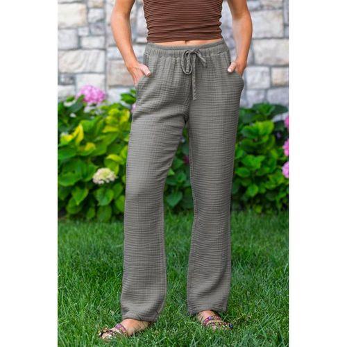 Beli Lastikli Multi Çift Cepli Müslin Kadın/Erkek Unisex Yazlık Pantolon Gri Gri