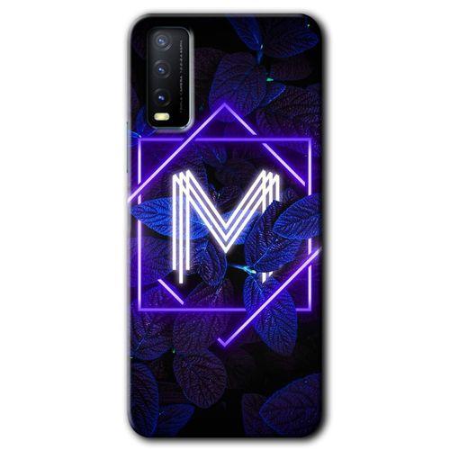 Vivo Y20 Kılıf HD Desen Baskılı Arka Kapak - Dark Neon Yaprak M Harfi + Kırılmaz Cam
