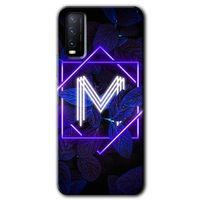 Vivo Y20 Kılıf HD Desen Baskılı Arka Kapak - Dark Neon Yaprak M Harfi + Kırılmaz Cam