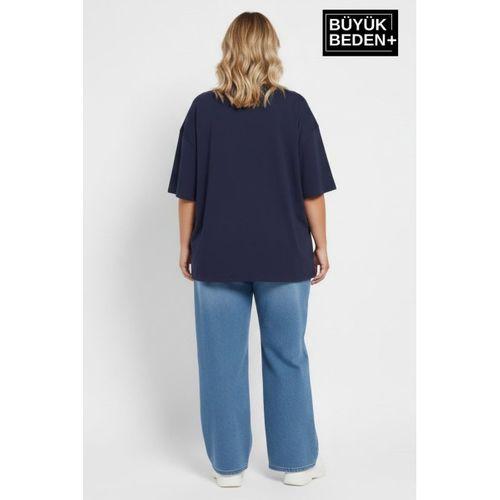 Kadın Büyük Beden El Yazılı Brooklyn Baskılı 3xl-6xl Bisiklet Yaka Tshırt SPR25BTSK510-6