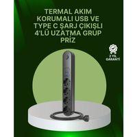 4 Priz 2 Usb 1 Type-c Akım Korumalı Çoklu Priz Led Anahtarlı