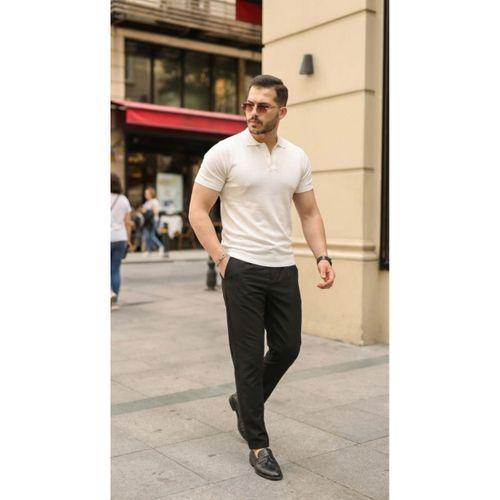 Erkek Düğmeli Yaka Pamuk Triko Tişört