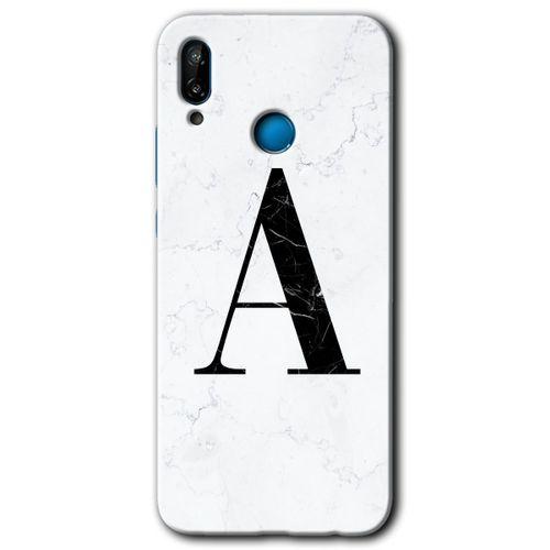 Potkal Hediye Fabrikası Huawei P20 Lite HD Baskılı Kılıf + 9D Tam Ekran Koruyucu - Beyaz Mermer Desenli A Harfi