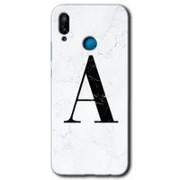Potkal Hediye Fabrikası Huawei P20 Lite HD Baskılı Kılıf + 9D Tam Ekran Koruyucu - Beyaz Mermer Desenli A Harfi