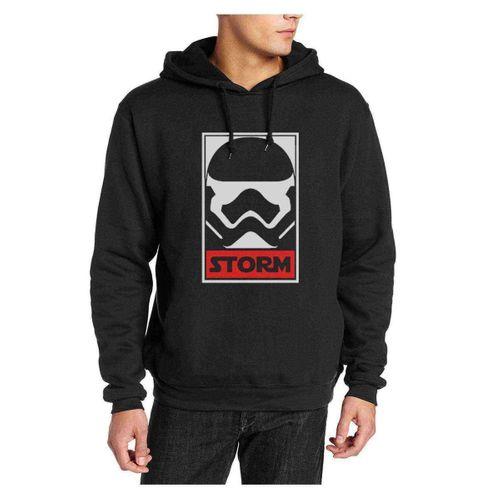 Storm Baskılı Siyah Erkek Kapşonlu Sweatshirt