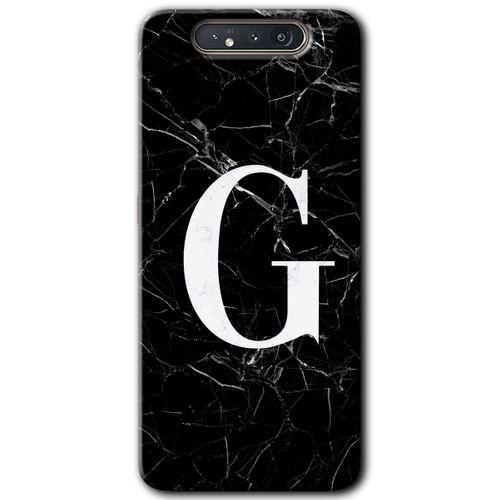 Potkal Hediye Fabrikası Samsung Galaxy A80 Kılıf HD Desen Baskılı Arka Kapak - Siyah Mermer Desenli G Harfi