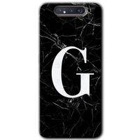 Potkal Hediye Fabrikası Samsung Galaxy A80 Kılıf HD Desen Baskılı Arka Kapak - Siyah Mermer Desenli G Harfi