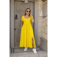 Kadın Kısa Kollu Yuvarlak Yaka önden Yırtmaçlı Cepli Viskon Uzun Elbise