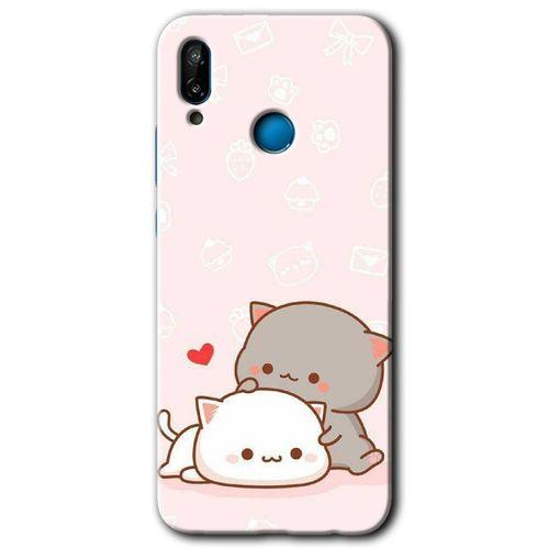 MRCİLETİSİM Huawei P20 Lite Kılıf HD Desen Baskılı Arka Kapak + Temperli Cam - Kedi Aşkı