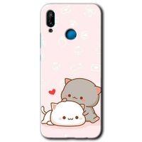 MRCİLETİSİM Huawei P20 Lite Kılıf HD Desen Baskılı Arka Kapak + Temperli Cam - Kedi Aşkı