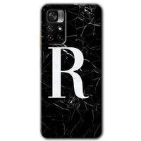 MRCİLETİSİM Poco M4 Pro 5G Kılıf HD Desen Baskılı Arka Kapak + Temperli Cam - Siyah Mermer Desenli R Harfi