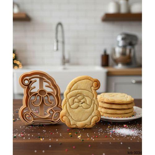 Bıyıklı Mini Noel Cücesi Kurabiye Kalıbı – Şapkalı Gnome Figürlü, Çift Parça Hamur Kesici, Şeker Hamuru ve Oyun Hamuru İçin