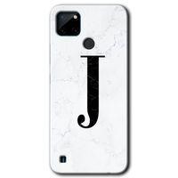 Realme C21 Kılıf HD Desen Baskılı Arka Kapak - Beyaz Mermer Desenli J Harfi + Kırılmaz Cam