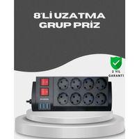 Akım Korumalı 8’li Priz 3 Usb’li Uzatma Kablosu Isıya Dayanıklı 2 Metre