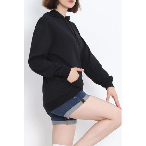 Kapşonlu Kanguru Sweat Siyah