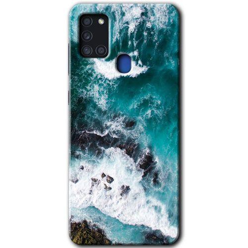 MRCİLETİSİM Samsung Galaxy A21s Kılıf Baskılı Kapak - Deniz Kıyısı +Tam Ekran Koruyucu