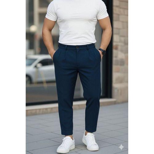 Erkek Belden Düğmeli Cepli Dokuma Pantolon