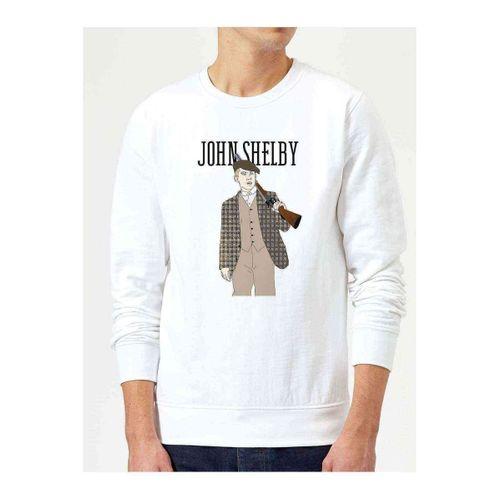 Peaky Blinders John Shelby İllustration Baskılı Beyaz Erkek Sweatshirt