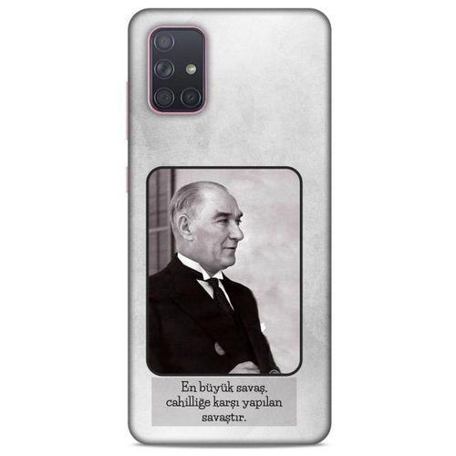 Samsung Galaxy A71 Kılıf Atatürk (1) Kılıfı Açık Gri