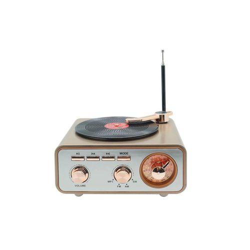 Metalik Nostaljik Tasarım Plak Çalar Görünümlü Radyolu Bluetooth Hoparlör Retro Müzik Plak