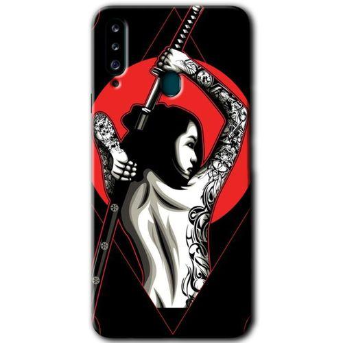 Samsung Galaxy A20s Kılıf Baskılı Kapak - Samurai Girl + 5D Tam Kaplayan Cam