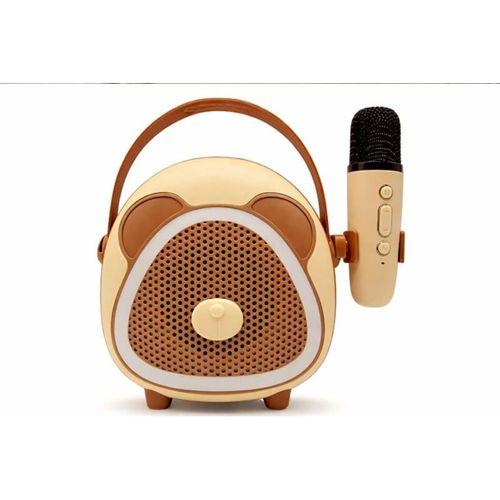 Çocuklara Özel Retro Tasarımlı Bluetooth Karaoke Mikrofon Ve Ahşap Tripodlu – Kahverengi