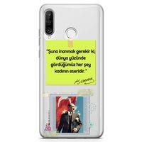 Huawei P30 Lite Kılıf Atatürk Caps Kadın Arka Kapak Koruma Desenli Full Koruyucu