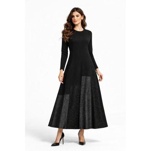 Kadın Siyah Taşlı  Uzun Kol Likralı Viskon Elbise BGL-ST05325